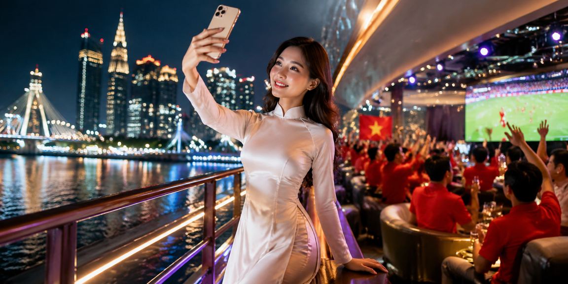 Người phụ nữ TP.HCM mặc áo dài sử dụng điện thoại để chơi casino trực tuyến qua di động